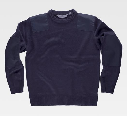 Jersey Azul Marino de trabajo de punto de cuello redondo con tejido de refuerzo en hombros y codos personalizable con logo de empresa en Uniforma  - TS5500
