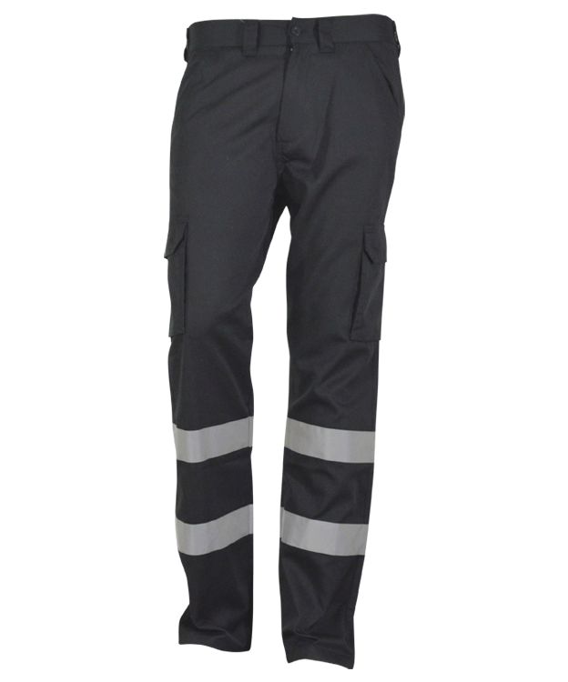 Pantalón de trabajo de color Azul de Visibilidad Realzada EN17353 con bandas reflectantes continuas cosidas en las perneras, personalizable con logo de empresa en Uniforma - AN08105