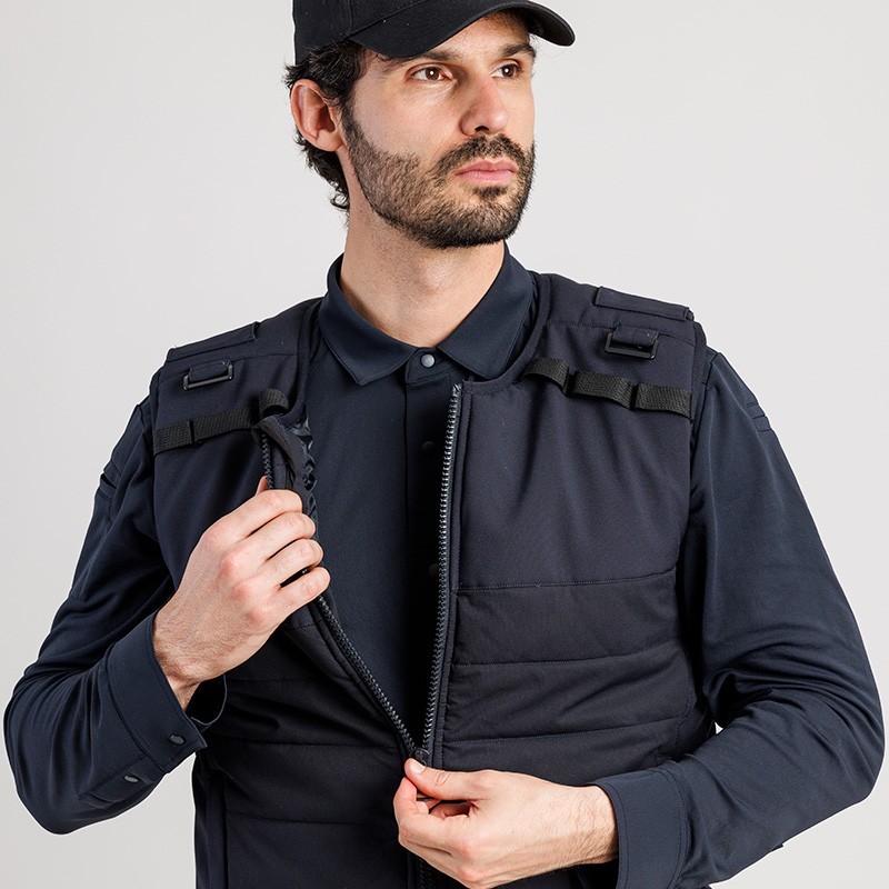 Chaleco Táctico de Policías, Vigilantes y cuerpos de seguridad, de color azul marino, en tejido Ultra-flex de Alto Rendimiento, en Uniforma - TR225