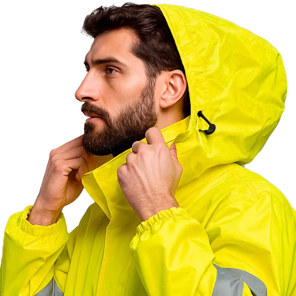 Chaqueta Impermeable de alta visibilidad EN ISO 20471 clase 2 con capucha, personalizable en uniforma  - PR5620