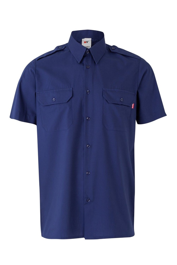 Camisa de Manga Corta de color azul marino con Galoneras, cierre de botón, personalizable con logo de empresa en Uniforma - V532