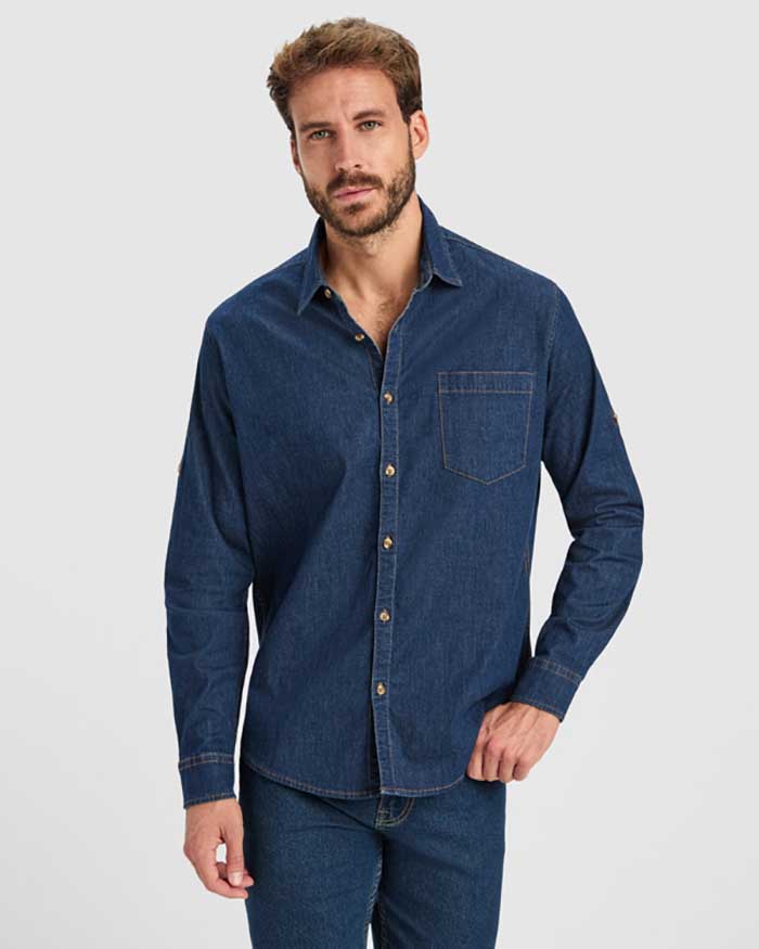 Camisa Vaquera Elástica de Manga Larga personalizable con logo de empresa en Uniforma  - LY6706