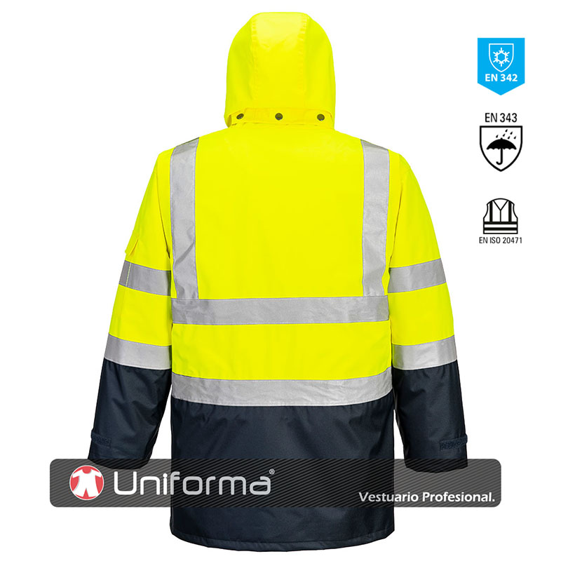 Parka de trabajo de alta visibilidad impermeable Desmontable 7 en 1 Bicolor para frío intenso EN342 -40ºC personalizable con logo de empresa en Uniforma - PS426