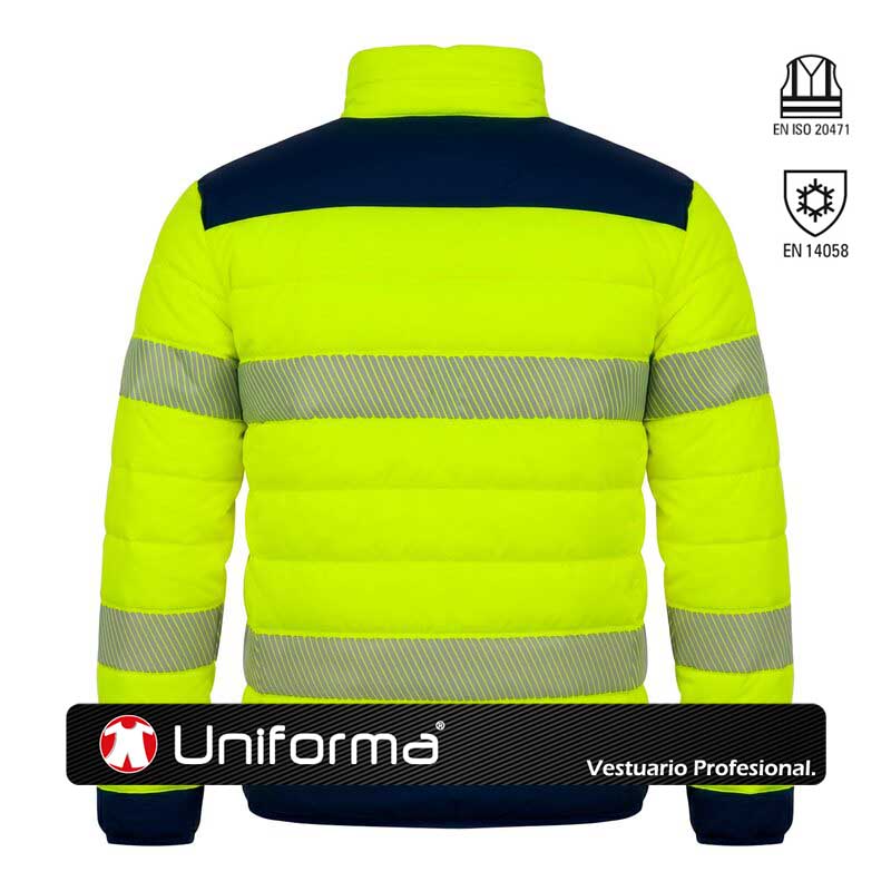 Chaqueta Acolchada Reversible de alta visibilidad en uniforma, personalizable con logo de empresa.  - BW4122