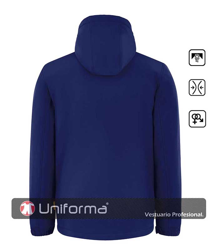 Chaqueta de trabajo tipo Softshell Tricapa acolchado con Capucha, tejido elástico, hidrofugado, repelente de los líquidos, cortavientos, personalizable con bordado en Uniforma.  - BW4127