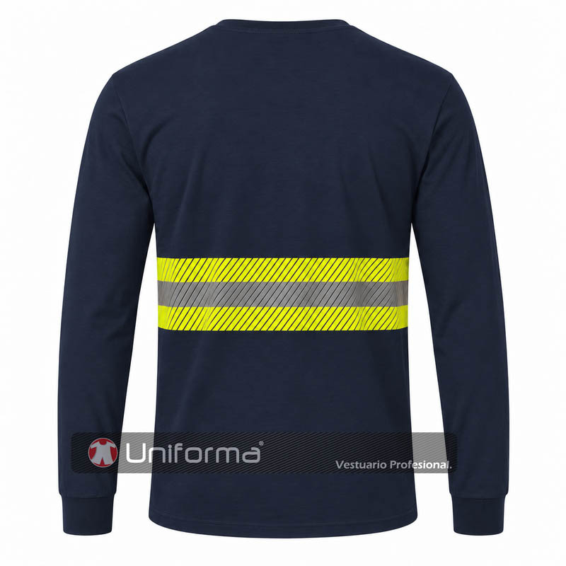 Camiseta de algodón de Manga Larga con Puños elásticos y Banda Reflectante bicolor extra ancha de 75mm , personalizable con logo de empresa en uniforma. - UN1210