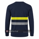 Camiseta de manga larga de algodón 100% con bandas segmentadas amarillo flúor de alta visibilidad y bandas reflectantes , con puños elásticos, personalizables con logo de empresa en Uniforma. UN1235