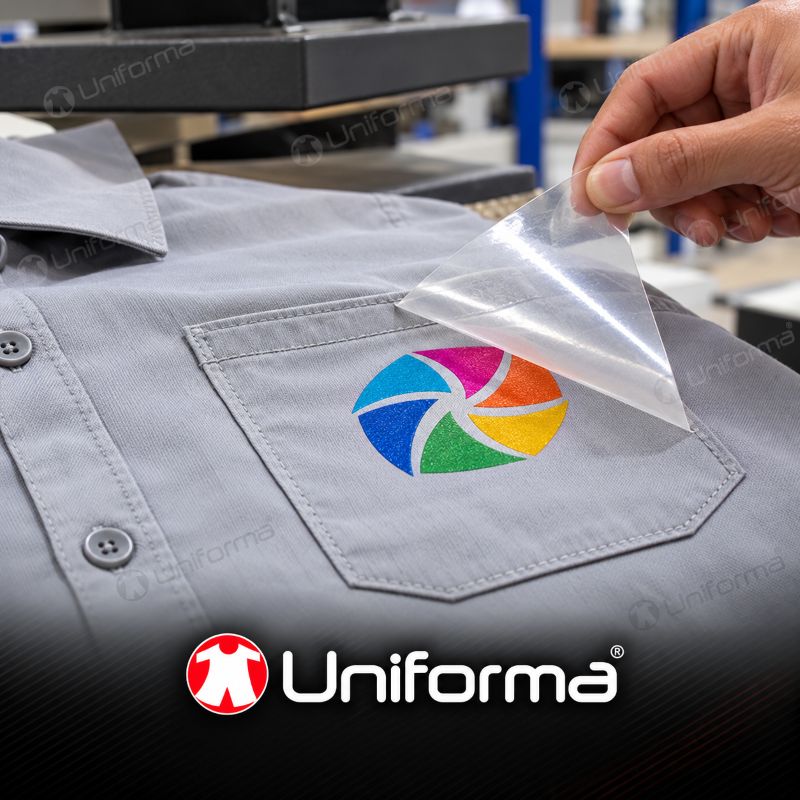 Impresión de logo en vinilo textil de impresión digital en uniforma.