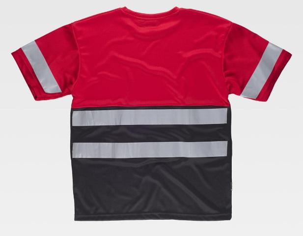 Camiseta técnica combinada bicolor cintas reflectantes alta visibilidad en uniforma espalda