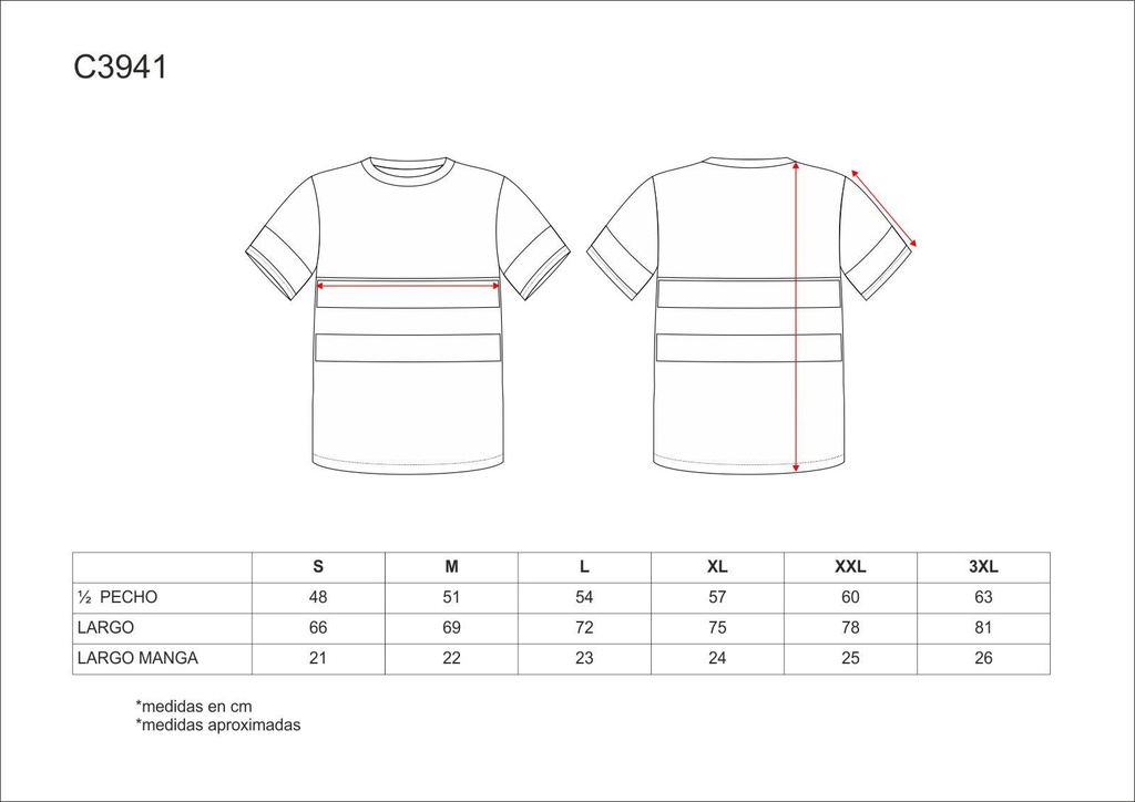 Tabla de medidas camiseta alta visibilidad TC3941