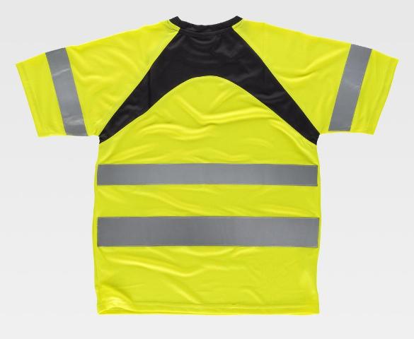 Camiseta Amarilla Flúor reflectante de alta visibilidad Clase 2 de diseño bicolor personalizable con logo de empresa en uniforma TC2941