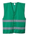 Chaleco de trabajo verde de lona de poliéster con cintas bandas reflectantes en torso, personalizable con logo de empresa en uniforma