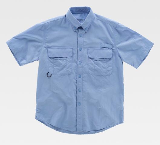 Camisa celeste de trabajo tipo Safari Manga Corta de nylon con rejillas y aberturas de ventilación, personalizable con logo de empresa en uniforma  - TB8510