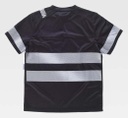 Camiseta Técnica Negra con Bandas Reflectantes segmentadas en pecho, espalda y mangas, personalizable con logo de empresa en uniforma - TC9243