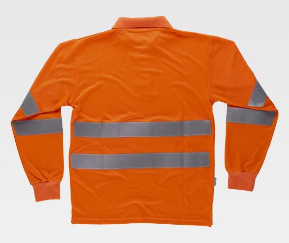 Polo de trabajo reflectante de Manga Larga de color naranja de Alta Visibilidad homologado en EN ISO 20471 Clase 2, personalizable con logo de empresa en uniforma -TC3833