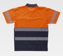 Polo de trabajo reflectante de Alta Visibilidad con Bandas Discontinuas, con cintas reflectantes en torso y mangas, personalizable con logo de empresa en uniforma, de color naranja flúor y marino - TC3890