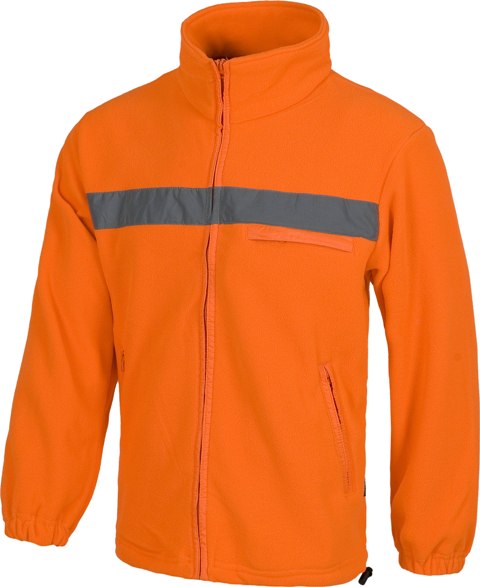 Chaqueta Forro Polar de color naranja flúor reflectante de Alta Visibilidad con banda Reflectante cierre de cremallera central y cuello alto para el frío, personalizable con logo de empresa en uniforma - TC4040