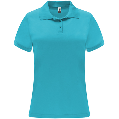 Polo de mujer en tejido técnico, de corte entallado, de color azul turquesa, personalizable con logo de empresa en Uniforma  - LY0410