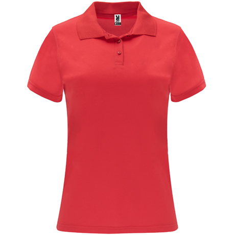 Polo de mujer de color rojo en tejido técnico de corte entallado, personalizable con logo de empresa en Uniforma - LY0410