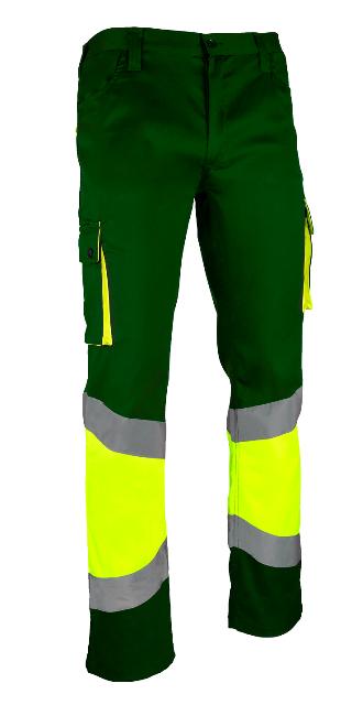 Pantalón Pantalón de trabajo reflectante de alta visibilidad con amarillo flúor, con bandas reflectantes más anchas, reforzado, resistente, con costura triple y refuerzo de culera, personalizable en Uniforma.  - PR6020