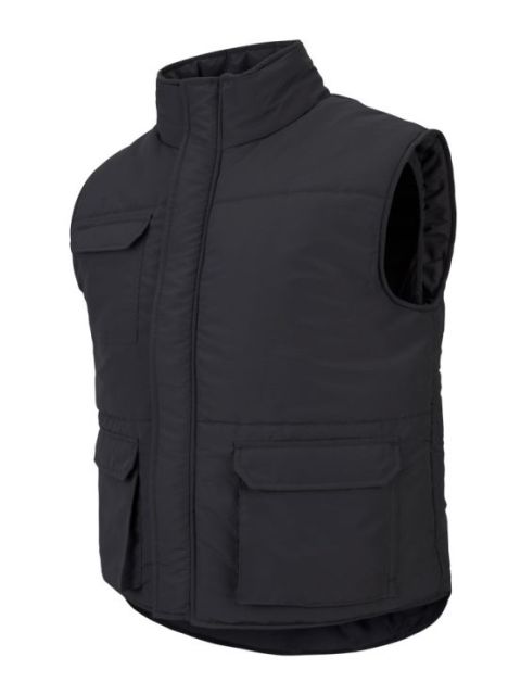 Chaleco Negro de trabajo Acolchado contra el frío de cuello alto y tejido de microfibra, personalizable con logo de empresa en uniforma  V205901