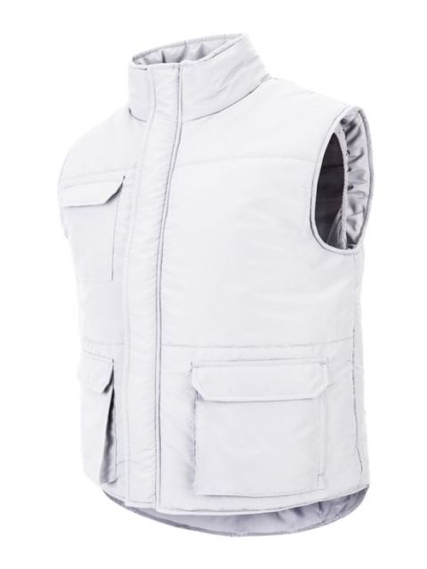 Chaleco blanco de trabajo Acolchado contra el frío de cuello alto y tejido de microfibra, personalizable con logo de empresa en uniforma  V205901