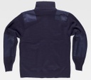Chaqueta de punto de color azul marino con cierre de cremallera completa, cuello alto, tipo jersey grueso, con tejido de refuerzos en los codos y en los hombros, personalizable con logo de empresa en uniforma - TS4500