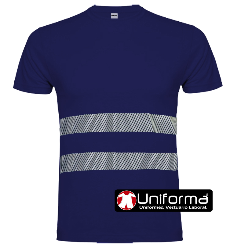 Camiseta de color azul marino de 100% Algodón con cintas y Bandas reflectantes de Alta Visibilidad  UN003