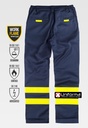 Pantalón de trabajo resistente a la llama Ignífugo de color azul marino, con bandas reflectantes de alta visibilidad ignífugas en las piernas, Antiestático y apto para soldadores, personalizable con logo de empresa en uniforma Soldadura -TB1494