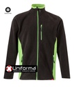 Chaqueta polar bicolor de trabajo con cierre de cremallera y cuello alto personalizable con logo de empresa en uniforma de color negro y verde