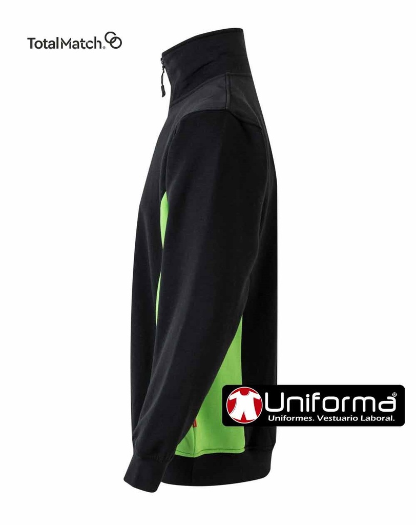 Sudadera Bicolor Cierre Cremallera Negra con detalles verdes - V105704