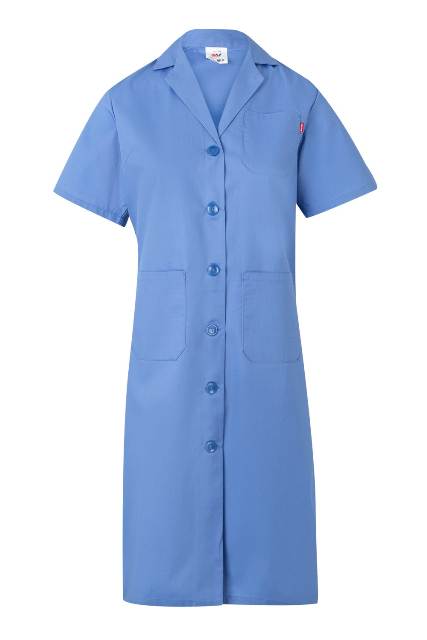 Bata de trabajo de mujer de manga corta con cierre de botones y cinta en la espalda de color azul celeste  - V907