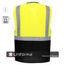 Chaleco de trabajo reflectante amarillo de Alta Visibilidad de diseño Bicolor con varios bolsillo y porta identificación, personalizable con logo de empresa en Uniforma - PC476