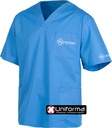 Casaca medico sanitaria cuello pico de manga corta y bolsillos personalizable con logo de empresa de color azul celeste  - TB9200