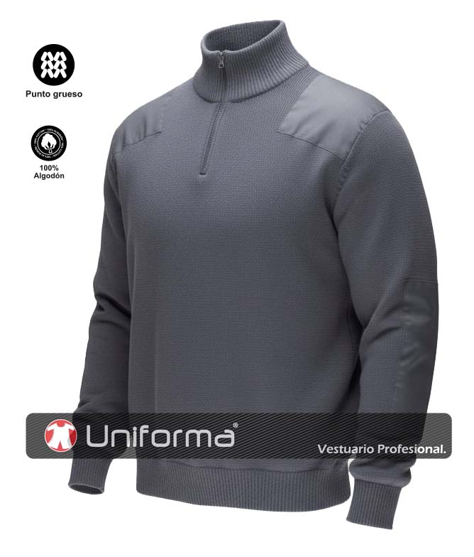 Jersey Gris Grueso de 100% Algodón con Cuello Alto y cierre de media cremallera, personalizable con logo de empresa en Uniforma - TS5502