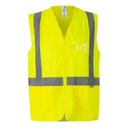 Chaleco de trabajo amarillo fluor con bandas reflectantes homologado para alta visibilidad en EN ISO 20471 clase 2, con porta identificación en el pecho transparente, personalizable con logo de empresa en uniforma.net V305903