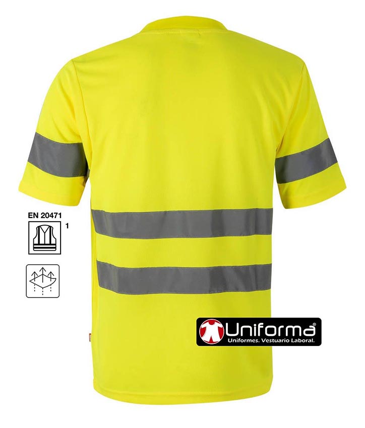 Camiseta de trabajo Amarilla Técnica reflectante de Alta Visibilidad para empresas personalizable con logo impresión serigrafía bordado DTF sublimación en uniforma.net- V305505
