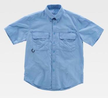 Camisa azul celeste de trabajo tipo Safari Manga Corta de nylon con rejillas y aberturas de ventilación, personalizable con logo de empresa en uniforma  - TB8510