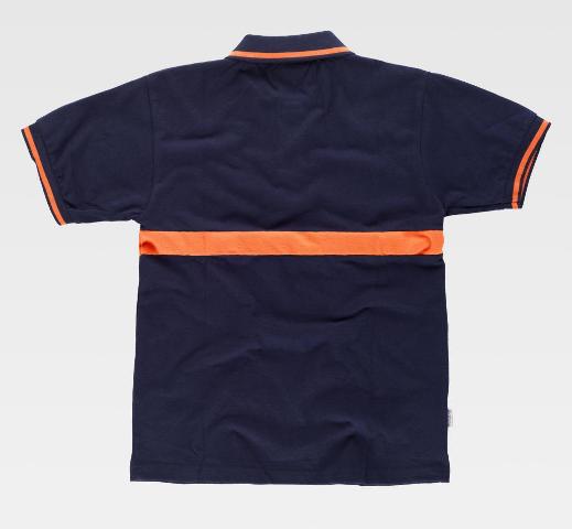 Polo de color Azul marino de manga corta con banda de color naranja, cuellos y bocamangas con color a contraste, tipo polo de bombero y protección civil, personalizable en uniforma   -TC3850