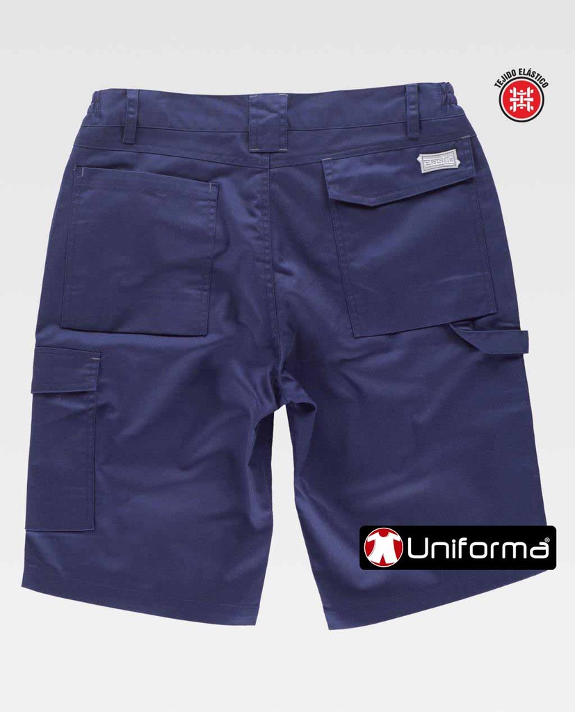 Pantalón de trabajo corto de color azul marino tipo bermudas fresco para combatir el calor, de tejido elástico cómodo multi bolsillos, bolsillos de cargo, personalizable con logo de empresa en uniforma - TB4035