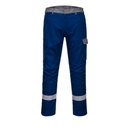 Pantalón de trabajo de color azul royal y gris  ignífugo resistente a la llama, anti estático, disipador de la carga electro estática, con protección frente a arco eléctrico, y resistente a productos químicos, con banda reflectante en las perneras, para atmosferas ATEX, personalizable con logo de empresa en uniforma  - PFR06