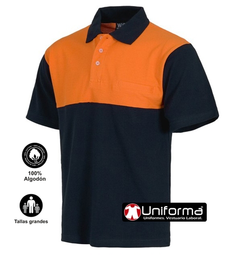 Polo Algodón Alta visibilidad  Marino y naranja para empresas personalizable con bandas y con logotipos -TC3840