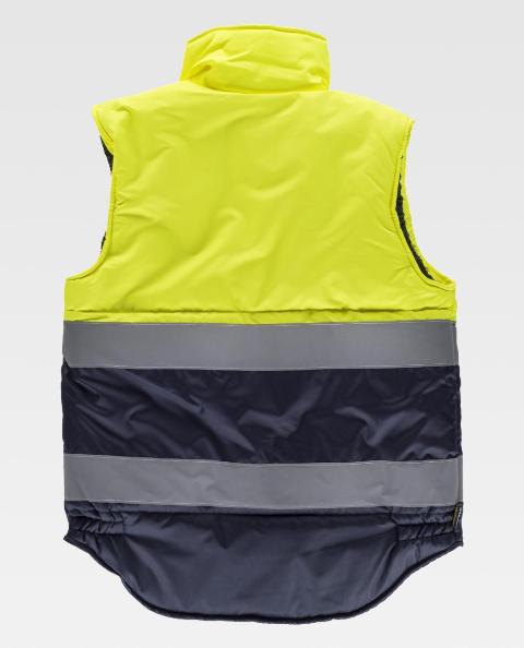 Chaleco Acolchado Alta Visibilidad Bicolor Marino y amarillo con bandas reflectantes acolchado para el frío para empresas personalizable con logotipo- TS4035