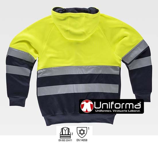 Sudadera de trabajo Marino y amarilla reflectante de Alta Visibilidad Capucha homologada contra el frío personalizable con logo de empresa en uniforma - TC9036