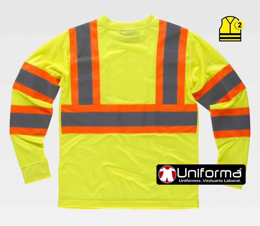 Camiseta Amarilla reflectante alta visibilidad Manga Larga Bandas Bicolor anchas del tipo noche y día TC3633