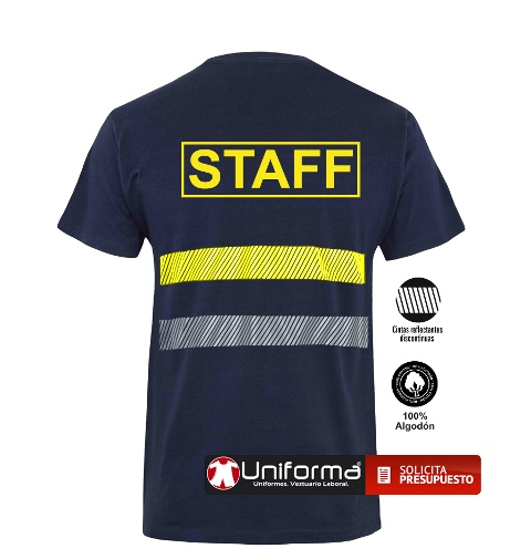 Camiseta Azul maino de Algodón 100% con Bandas reflectantes y bandas de  Alta Visibilidad  en uniforma  UN103