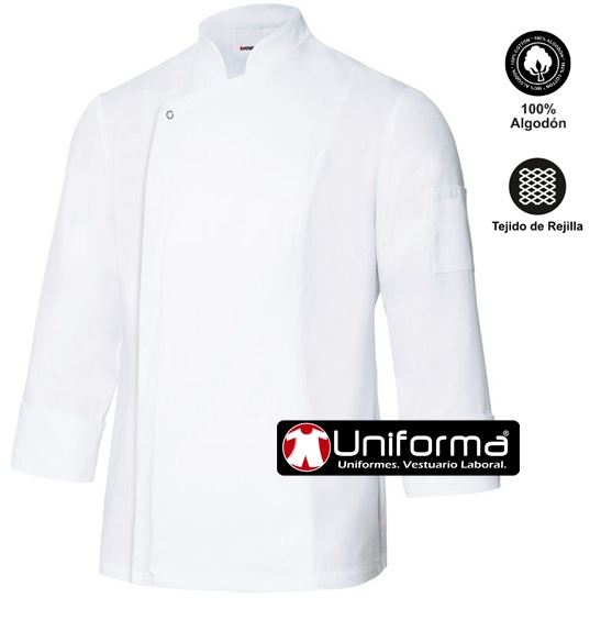 Chaqueta de cocina blanca de algodón egipcio con espalda en tejido técnico transpirable - V405204