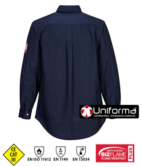 Camisa Ignífuga resistente a la llama antiestática contra riesgos químicos de color azul marino personalizable en uniforma Bizflame Plus - PFR69
