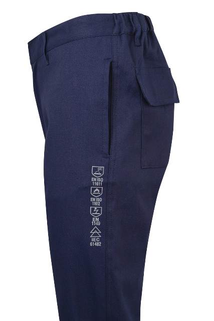 Pantalón de trabajo Ignífugo anti-estático para soldadura y contra arco eléctrico de color azul marino en uniforma  V603001