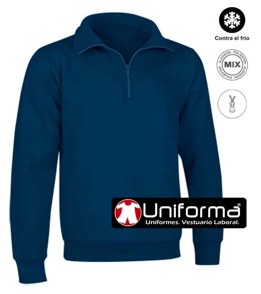 Sudadera de trabajo de cuello alto y cierre de media cremallera personalizable en uniforma de color azul marino  VL1260